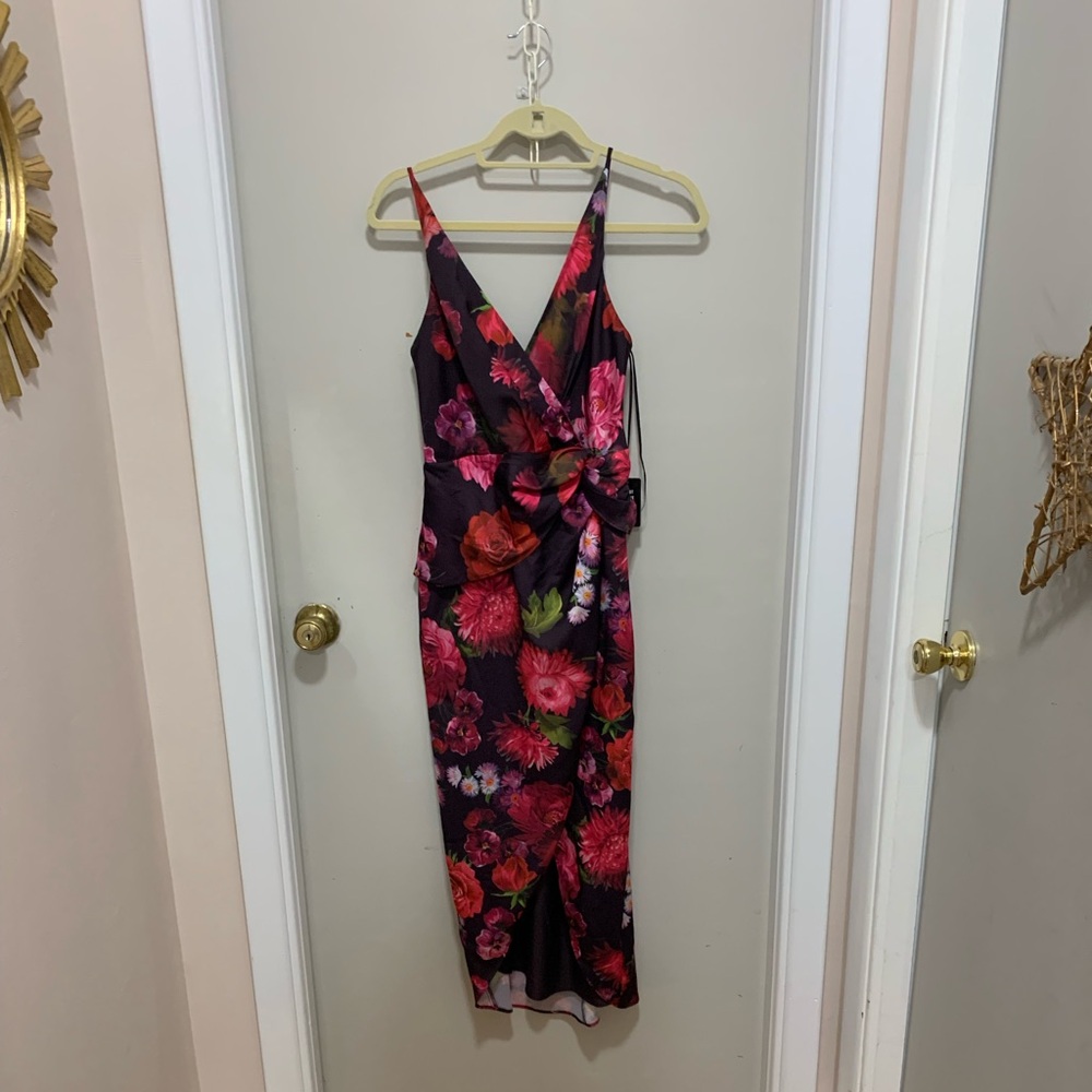 Express Pink and Purple Floral Midi Dress